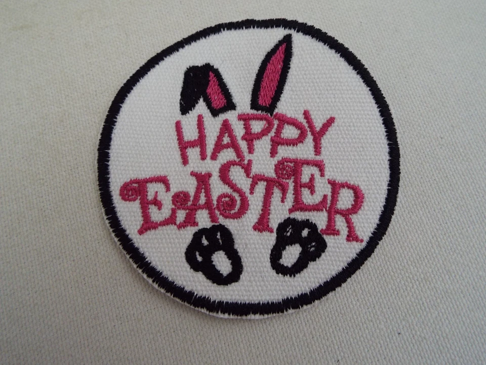 Pink Happy Easter Bunny Rabbit 3-1/4" Embroidery Iron-on Patch (E5) - Image 1 of 1
