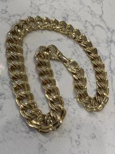 Vintage Gold Tone Wide Flat Chunky Double Cuban Link Chain Necklace Choker - Picture 1 of 8