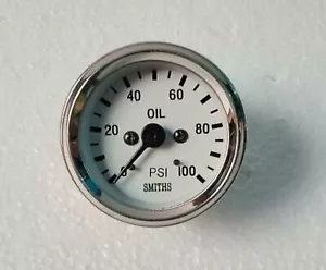 Smith White Oil Pressure Gauge 0-100 psi Chrome Bezel replica mechanical 52 mm - Picture 1 of 5