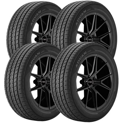 (QTY 4) P225/45R19 Yokohama Advan A83A 92V SL Black Wall Tires - Image 1 of 4