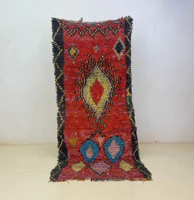 Moroccan Rug Handmade Boucherouite 3'7x8'5 ft Vintage Berber Abstract Tribal Rug - Image 1 of 4