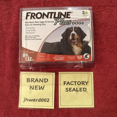 Frontline Plus para perros 89-132 libras 3 dosis doble sellado de fábrica ¡Envío gratuito! Foto 1 de 2
