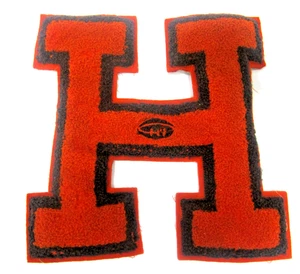 Large Football Varsity Letter H  7 3/4" Standard Pennant Co. Orange Black VTG - Picture 1 of 4