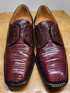 David Eden Herren Lizard elegante Schuhe weinrot Größe 9 EUC keine Schnürsenkel - Bild 1 von 11