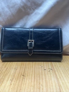 NINE & Co. by Nine West schwarze Leder-Geldbörse mit Dreifachfaltung und Schnalle und Druckknopfverschluss - Bild 1 von 7