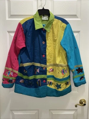 Vintage Quacker Factory Button Up Womens Coat Sea Life Fish Ocean Aquatic - Image 1 of 4