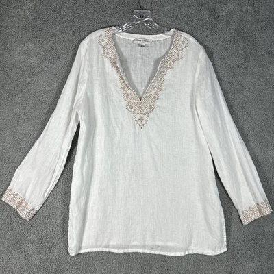 Marisa Christina Linen Tunic Top Sz L Embroidered Beach Boho Lagom Lagenlook - Image 1 of 4