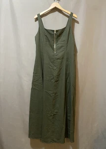NWOT TAHARI Women Sleeveless Side Zip Smocked Linen Rayon Maxi Dress SZ 14 Green - Picture 1 of 11