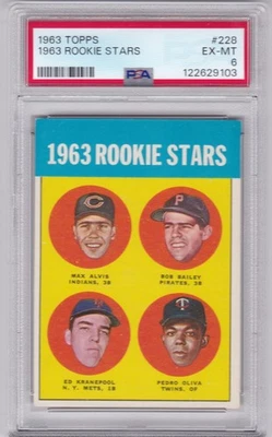 PD: 1963 Tarjeta de béisbol Topps #228 estrellas novatas Oliva, Kranepool, Alvis - PSA 6 Foto 1 de 2