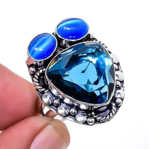 Sapphire (Simulated) Gemstone Silver Plated Jewelry Ring s.6 M1574 - Picture 1 of 5