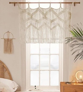 Divider Curtain Wall Macrame Valance Window Kitchen Doorway Boho Décor 43"wx27"l - Picture 1 of 6