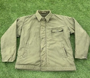 VTG 70s US Navy A-2 Permeable Cold Weather Deck Jacket Mens Size Large Green USA - Picture 1 of 16