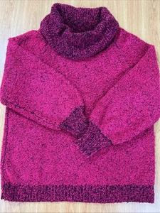 Sideffects Damen L Boucle Wasserfallausschnitt Pullover Magenta Schwarz Struktur Vintage - Bild 1 von 15