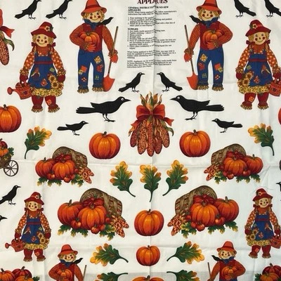 Panel de tela vintage de otoño con apliques de otoño campestre corte y costura otoño espantapájaros calabaza Foto 1 de 4