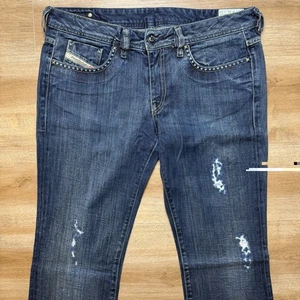 Diesel Jeans Women 33x34 Blue Ronhy Straight Leg Italy Studs Distressed Cotton - Picture 1 of 14