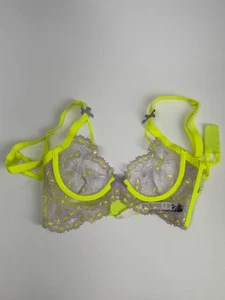 For Love And Lemons Neon Buttercup Bra Neon Yellow Lilac Lace XS - Picture 1 of 5