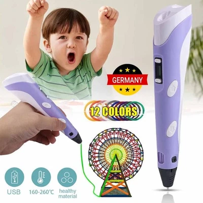 120ft DIY Kids 3D Pens Set 3D Printing Pen with 12 Colours PLA Filament Gift - Image 1 of 4