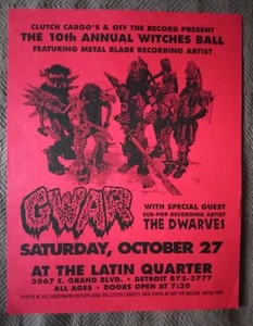 Vintage 1990's GWAR Concert SHOW FLYER Detroit LATIN QUARTER The DWARVES Sub Pop - Picture 1 of 4
