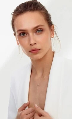 Collar para mujer solitario de diamantes Y Lariat cadena caída oro amarillo de 14 k Foto 1 de 4