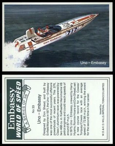 Uno - Embassy #33 Embassy World Of Speed 1981 Wills Cigarette Card - Picture 1 of 1