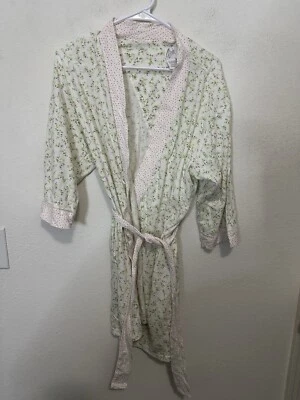 Bata midi vintage Aria floral blanca mezcla de algodón con lazo cintura talla mediana Foto 1 de 4