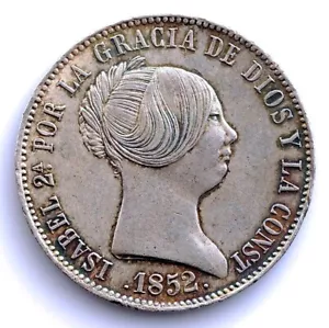 S.C. Spain-Isabel II. 10 Reales 1852. Madrid. EBC-/XF- Plata 13 g. Escasa - Imagen 1 de 2