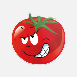 Adesivo vinile divertente cartone animato pomodoro sorridente espressione arrabbiata decalcomania - Foto 1 di 1