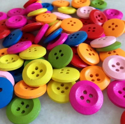 100Pcs Mixed Color Round shape Wood 4 Holes Sewing Buttons Scrapbooking Znk208 - Image 1 of 4