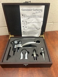 Connoisseur Corkscrew Deluxe Set in Wood Box Wine Bottle Opener Kitchen Bar Tool - Picture 1 of 11