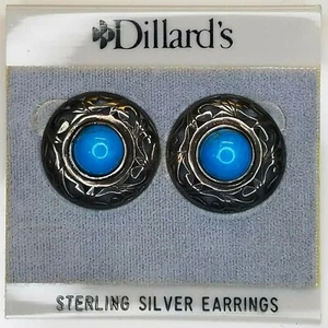 Dillard's Jezlaine Blue Turquoise Sterling Silver Round Pierced Earrings Bronze - Picture 1 of 4