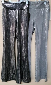 No Boundaries Sequin Flare Pants, Nobo Silver Sparkle Flare Pants, Bell Bottoms - Picture 1 of 31
