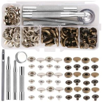 20 Set Heavy Duty Poppers Snap Fasteners Press Stud w/ Setter Tool Leather Craft - Image 1 of 4