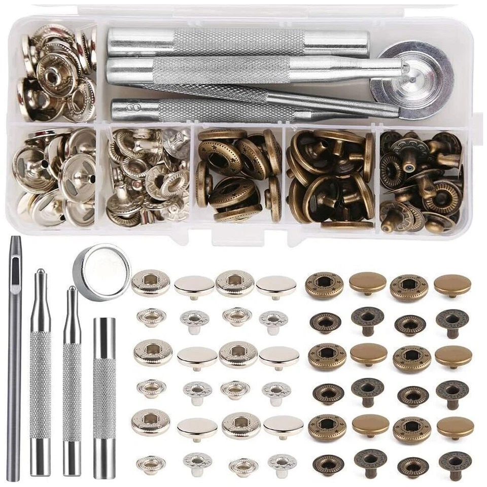 20 Set Heavy Duty Poppers Snap Fasteners Press Stud w/ Setter Tool Leather Craft - Image 1 of 4