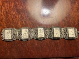 ANTIQUE CHINESE FILIGREE ETCHED BONE PANELS BRACELET - Picture 1 of 8