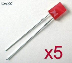 5x LED rectangulaire diode ROUGE 4,9x7x2mm - 5pcs RED rectangular 5mm LED lamp - Foto 1 di 6