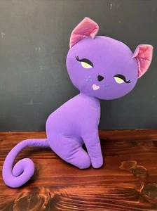 Purple Cat Plush Stuffed Animal Large Pillow Decor Rare Eyelashes Satin Ears - Picture 1 of 8