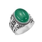 Daily Wear 925 Sterling Solid Oval Shape Green Onyx Artisan Silver Jewelry Ring