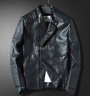 Stand Lapel Collar Motorcycle Faux Leather Short Jacket Coat Zipper Slim Fit Men