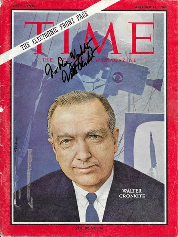 Walter Cronkite Vintage Signed 1966 Time Magazine Cover - Iconic CBS Anchorman Cover