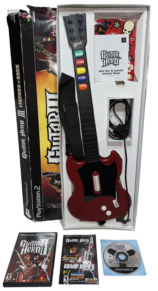 Guitar Hero II & Gibson Controller Complete CIB w/ Box & Stickers Tested PS2 - Image 1 of 4