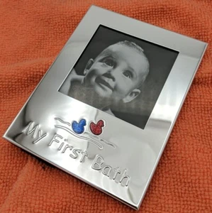 Baby Photo Frame Silver-plated My First Bath 60x60 mm picture size Cute A1 ⭐⭐⭐⭐⭐ - Picture 1 of 3
