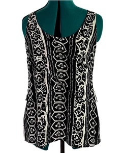 Witchery Womens Top S Black & White Pure Silk Sleeveless Abstract Floral Blouse - Bild 1 von 8