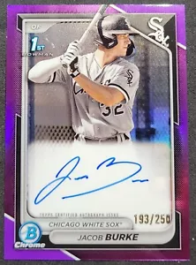 JACOB BURKE 2024 BOWMAN CHROME 1ST BOWMAN PURPLE AUTO RC /250 WHITE SOX SPRC - Picture 1 of 2