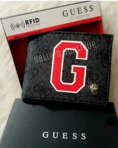 GUESS LOS ANGELES QUATTRO "G" RFID PASSCASE SLIMFOLD BLACK MEN'S WALLET w/VALET - Picture 1 of 2