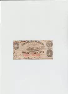 1863 25¢ The State of Alabama Montgomery, AL Obsolete Note Lightly circulated - Picture 1 of 4
