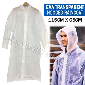 Clear EVA Raincoat Reusable Jacket Drawstrings Adult Hooded Poncho Rain Coat AU - Picture 1 of 10