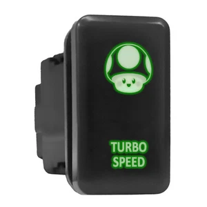 TURBO SPEED Green LED Backlit Tall Push Button 1.54"x 0.83" (Fit: Toyota) - Picture 1 of 6