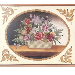 Kit de punto de cruz vintage 1986 cesta de flores 50277 pocas puntadas iniciadas 18x14 - Imagen 1 de 10