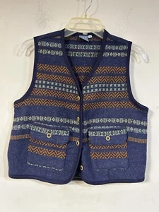 Vintage Ladies Sweater Vest Ivy Living Large Autom Medium Blue Striped, Fall - Picture 1 of 5
