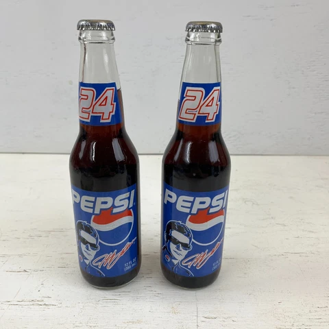 Vintage Pair of NASCAR #24 Jeff Gordon 12 Oz. Filled Pepsi Bottle Cover
